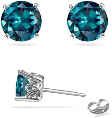 Miniatura 2 de June Birthstone - Lab Created Round Alexandrite Scroll Stud Earrings in 14K White Gold Available in 4MM-8MM