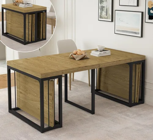 Miniatura 10 de KEIKI Mesa de comedor plegable extensible de 23.62 a 118 pulgadas de largo para 2 a 10 personas, muebles de madera moderna y rústica rectangular