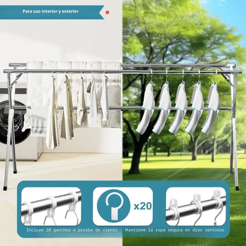 Miniatura 4 de JAUREE Estante de secado de ropa de 79 pulgadas, estante de secado plegable para interiores y exteriores, estante de lavandería de acero inoxidable