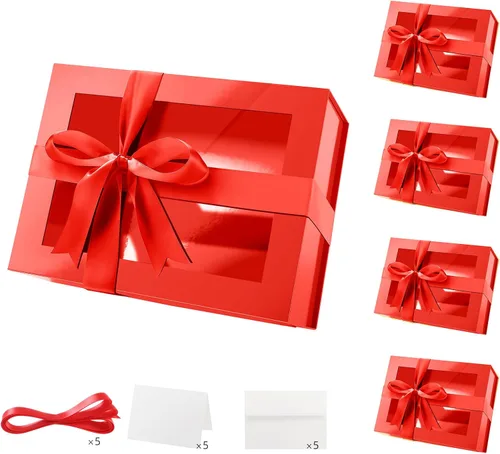Miniatura 28 de PACKQUEEN 5 cajas de regalo negras grandes con ventanas, 13.5 x 9 x 4.1 pulgadas, cajas de regalo con ventanas transparentes para regalos que