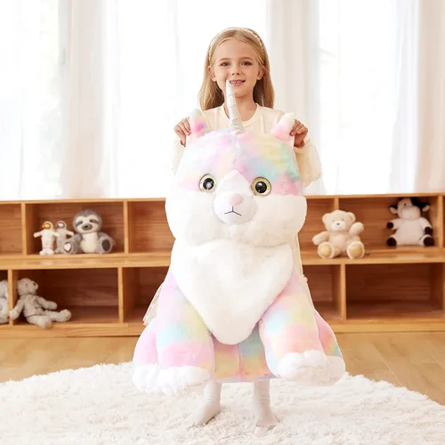 Miniatura 5 de EARTHSOUND Juguete de Peluche de Animal Relleno Caticornio Gato Unicornio Gigante, Juguetes Suaves Lindos Grandes Jumbo, 23 pulgadas Gran