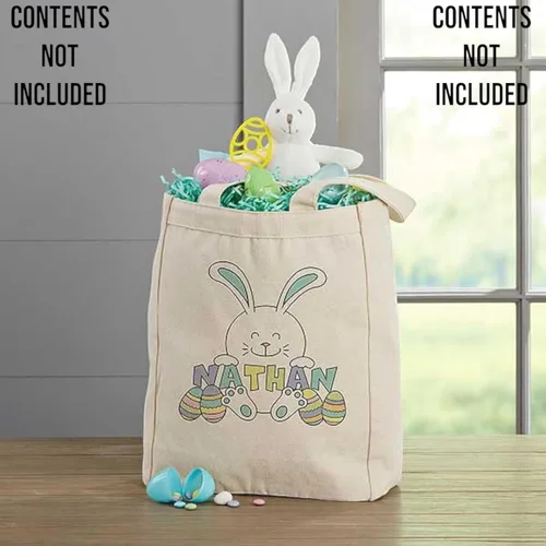 Miniatura 2 de Personalization Universe Bolsas de lona personalizadas de conejo de Pascua, para la primera Pascua o búsqueda de huevos, bordadas con cualquier