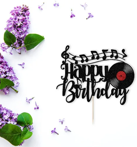 Miniatura 8 de Disco de vinilo con purpurina negra para decoración de pastel de cumpleaños, disco de vinilo retro rock and roll, decoración de pastel de música CD 3
