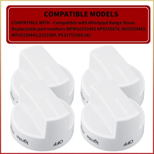 Miniatura 5 de WPW10339443 - Pomo para estufa de gas para horno, pieza de repuesto blanca, para quemador de superficie, compatible con Whirlpool, reemplazos