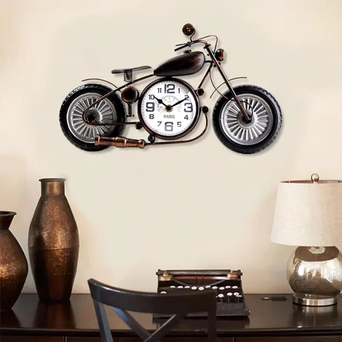 Reloj de pared de metal para motocicleta, reloj de pared decorativo vintage, funciona con pilas, regalo de motocicleta rústica para el día del