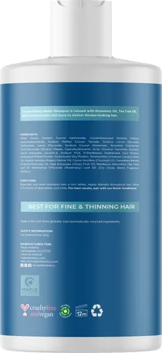 Miniatura 4 de Biotin Champú voluminizador para cabello fino y adelgazante, sin sulfato con aceites de árbol de té y romero, además de vitaminas para el cabello