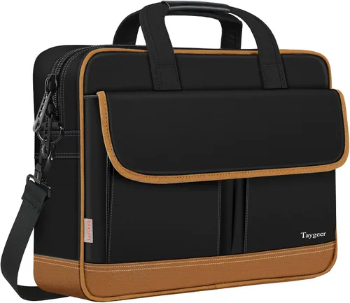 Miniatura 10 de Bolsa para laptop, 15.6 pulgadas, impermeable, maletín para viajes, se expande 15 pulgadas, con tira para el hombro, maletín para Negro