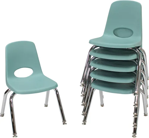 Miniatura 46 de FDP 16" Silla apilable escolar, silla de estudiante apilable con patas de acero cromado y ruedas; para aprendizaje en casa o en el aula - Gris claro