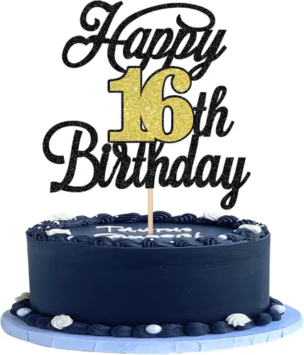 Miniatura 32 de Rsstarxi 1 paquete de decoración para tarta de cumpleaños 8 con purpurina negra de 8 años y fabulosos saludos a 8 años de edad, para celebrar el 8º