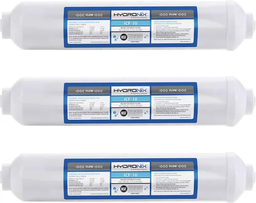 Hydronix ICF-10 Cartucho de repuesto de filtro de agua de carbón posactivado en línea con NPT de 1/4 pulgadas para refrigerador, máquina de hielo,