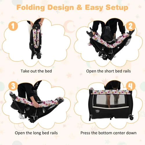 Miniatura 5 de BABY JOY 4 en 1 Pack and Play, corralito portátil para bebé con moisés y cambiador abatible, toldo, cuna infantil con cesta de almacenamiento, bolsa