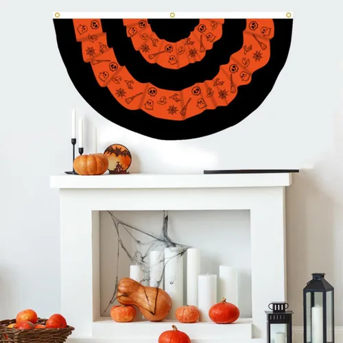 Miniatura 3 de JPORSHU Paquete de 5 banderas plisadas de Halloween para exteriores, fantasma, medio ventilador, ojales de banderines de otoño de 3 x 1.5 pies