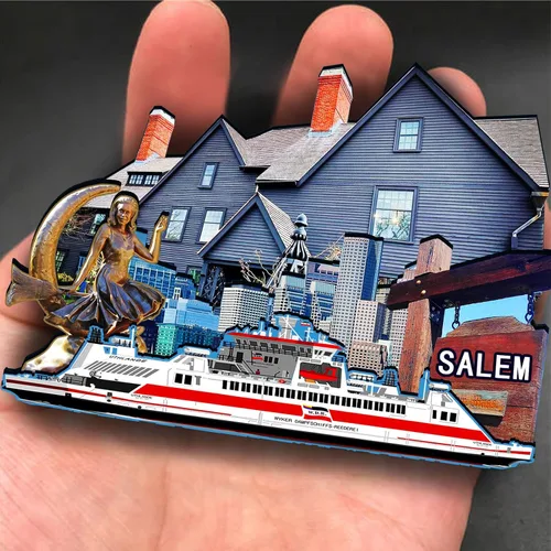 Miniatura 4 de Imán de madera de Salem de EE. UU. 3D para nevera, recuerdos coleccionables, decoraciones artesanales hechas a mano