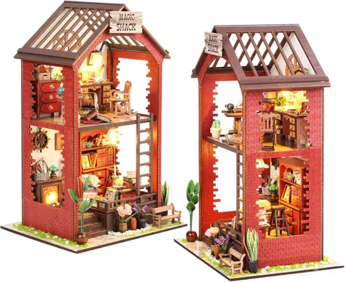 Miniatura 13 de Rincón de libros, kit de casa en miniatura, rompecabezas 3D de madera, luces LED, manualidades de decoración para adultos y adolescentes
