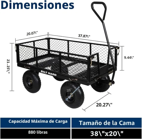 Miniatura 3 de BILT HARD Carrito de jardín de acero de malla de alta resistencia de 880 libras de capacidad, carrito de jardín resistente de 4 pies cúbicos