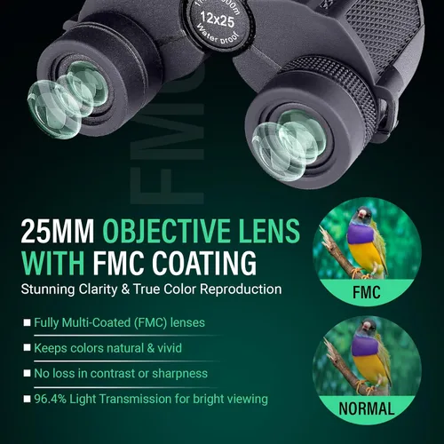Miniatura 5 de Binocular compacto de 12 x 25 para adultos, niños Travel Case, Long Distance View, Low Light Clear Vision, Waterproof, Hunting, Birdwatching