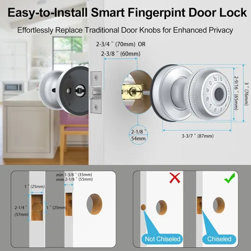 Miniatura 6 de BIWIBON Pomo de puerta inteligente 4 en 1, perilla de puerta de huellas dactilares con control de aplicación, cerradura inteligente de puerta