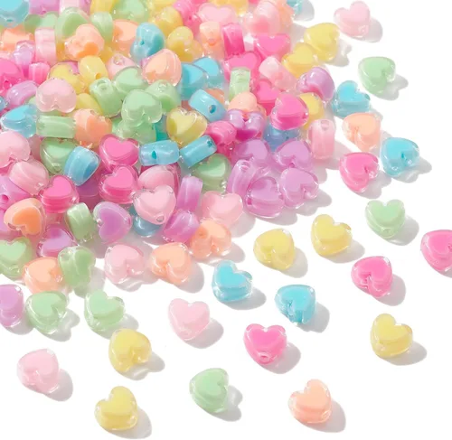 Stiesy 200 cuentas de corazón de acrílico transparente, colores surtidos de colores pastel, cuentas espaciadoras en forma de corazón, cuentas