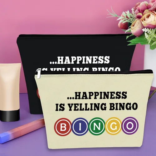 Miniatura 4 de Sazuwu Bolsa de maquillaje de regalo para amantes del bingo, Negro y Beige