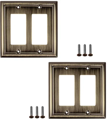 Miniatura 11 de Placas decorativas de latón antiguo biselado Tapas de enchufes eléctricos y interruptores Estilo: 1 banda en blanco (paquete de 4)