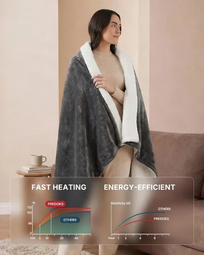 Miniatura 4 de Manta térmica, manta eléctrica de tamaño matrimonial de 72 x 84 pulgadas con apagado automático, manta de franela ultrasuave de calentamiento