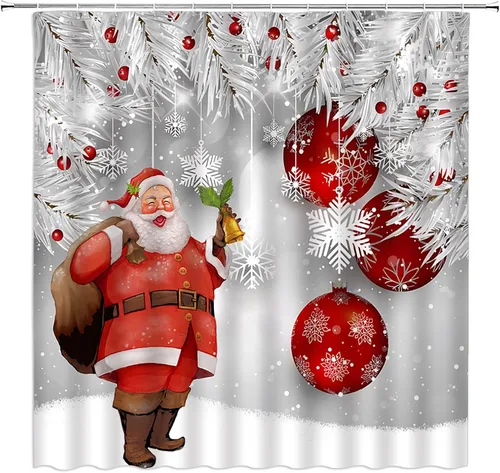 Miniatura 11 de Cortina de ducha de Navidad, árbol de Navidad, bolas rojas, copo de nieve, invierno, vacaciones, fantasía, Año Nuevo, decoración de baño, cortinas