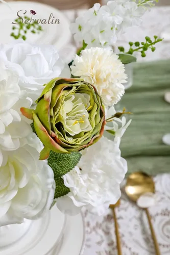 Miniatura 7 de Serwalin Flores Artificiales Flores Blancas Falsas Flores de Seda para Pastel para Manualidades DIY Ramos de Boda Centros de Mesa y Arreglos