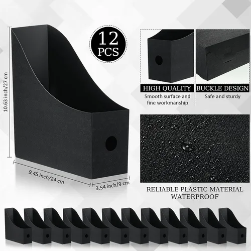 Miniatura 2 de Geyee Paquete de 12 soportes de plástico para archivadores de revistas, organizador de escritorio para revistas, cajas de archivos resistentes