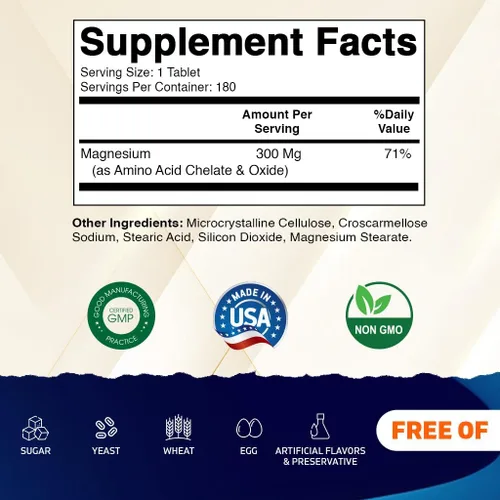 Miniatura 2 de Vitamatic Magnesio quelatado de 300 mg (por 1 tableta) – 180 tabletas – como quelato de aminoácidos y óxido – Apoya la salud muscular, nerviosa