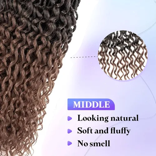 Miniatura 3 de Cabello de Ganchillo Goddess Locs de 18 Pulgadas 8 Paquetes Nuevos Locs Sintéticos Suaves Trenzas de Ganchillo Ondas Profundas Extensiones de T30.