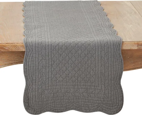 Miniatura 5 de Saro Lifestyle Camino de mesa acolchado con encanto, 100% algodón, 16 x 72 pulgadas, azul-gris