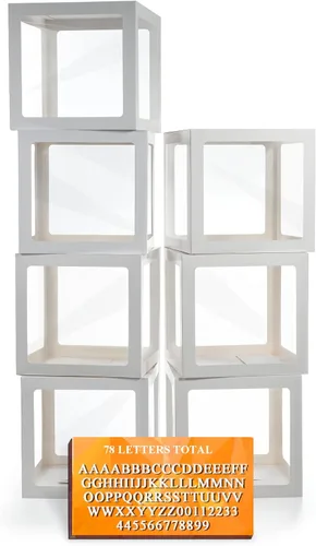 Miniatura 12 de Cajas de globos transparentes de color blanco, cajas de bebé transparentes con 78 letras para nombre personalizado, bloques de cajas de globos