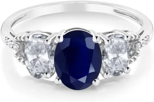 Miniatura 29 de Anillo de compromiso ovalado de oro blanco de 10 quilates con piedra natal y topacio blanco de 3 piedras con detalles de diamante Centro de 0.315