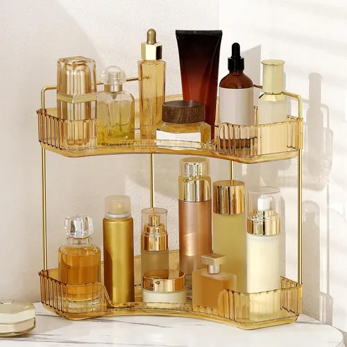 Miniatura 12 de Organizador de esquina para encimera de baño, estante de baño, organizador de maquillaje para tocador, bandeja de perfume para almacenamiento en Azul