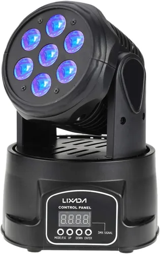 Miniatura 6 de Lixada Luz de cabeza móvil 7x10W Cabeza móvil 4 en 1 RGBW profesional 9/14 canales DMX-512 DJ luces 100W AC 100-240V sonido activo para KTV Club Bar
