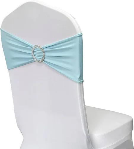 Miniatura 5 de Cintas elásticas de elastano para sillas 50 unidades, lazos elásticos para sillas con hebilla deslizante para decoración de bodas, fiestas, Azul bebé
