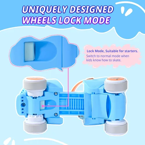 Miniatura 2 de Patines Infantiles Ajustables de Cuatro Ruedas para Niños y Niñas, con Ruedas con Bloqueo para Principiantes, Bebes, Edad de 2 a 6 Años Dino Azul