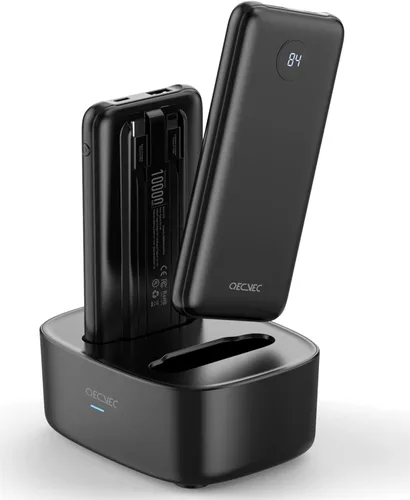 Cargador Portátil, Paquete de 2 Bancos de Energía de 10000mAh, Estación de Carga Compartida, Paquete de Batería de Carga Rápida de 15W, Cargador
