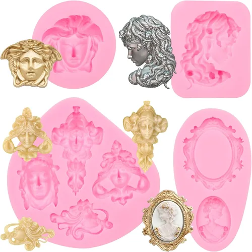Medusa - Moldes de silicona, marco de fotos de camafeo vintage, molde de chocolate, mitología griega, cabeza de diosa, moldes de fondant para Moldes