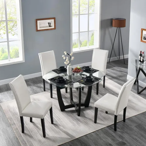 Miniatura 10 de Parsons CY-1122-BK - Juego de 2 sillas de comedor con ribete de cabezas de clavo, asiento tapizado lateral de piel sintética para cocina, patas