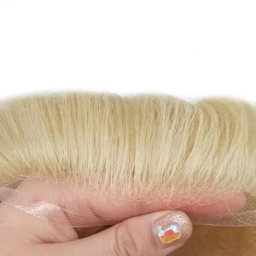 Miniatura 126 de Toupee para hombres nudos blanqueados hombres toupee hairpieces europeo virgen sistema de reemplazo de cabello humano suave encaje francés hombres