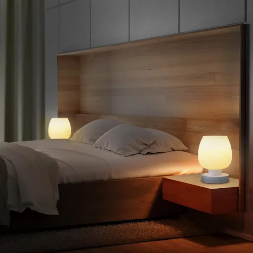 Miniatura 7 de Lámpara de Mesa de Noche Táctil - Lámpara Pequeña Rosa para Dormitorio con Puertos de Carga USB C+A, Regulable de 3 Niveles, Lámpara de Escritorio