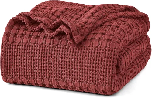 Miniatura 34 de PHF - Manta de punto gofre 100% algodón Queen, suave, ligera, transpirable, acogedora, de verano, para cama, tejida, estética, decoración del hogar