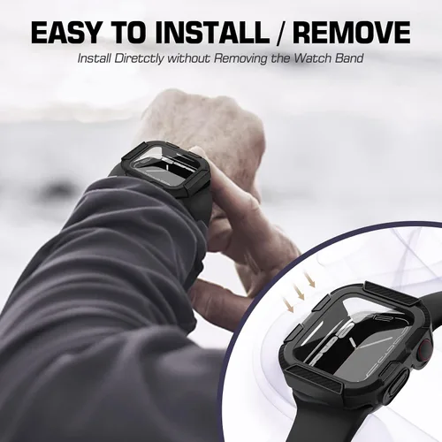 Miniatura 6 de EDIMENS Paquete de 2 fundas resistentes compatibles con Apple Watch de 1.772 pulgadas Series 9/8/7 con protector de pantalla de vidrio templado