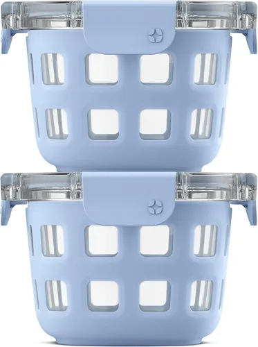 Miniatura 6 de Ello Duraglass Refresh - Juego de 4 recipientes de vidrio reutilizables de 2 tazas con tapas a prueba de fugas y mangas protectoras de silicona