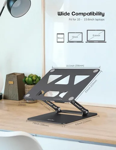 Miniatura 5 de Aoviho Soporte ajustable para laptop para escritorio, soporte portátil y elevador, soporte plegable de aluminio para computadora portátil para Negro