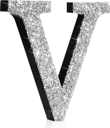 Miniatura 50 de Qunclay Letras brillantes de cristal plateado de 5.7 pulgadas, decoración de diamantes triturados, letra de madera con purpurina con tornillo