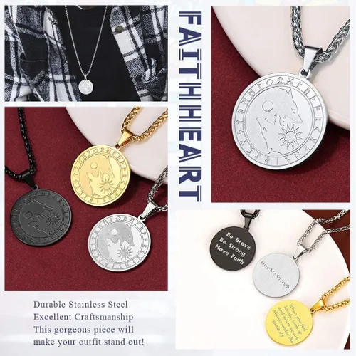 Miniatura 5 de FaithHeart Collar con colgante de lobo vikingo nórdico para hombres y mujeres, acero inoxidable, chapado en oro de 18 quilates, joyería con embalaje