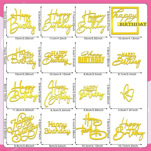 Miniatura 2 de 15 piezas de decoración dorada de acrílico para tartas, cupcakes, postres, 15 estilos (15 piezas doradas)