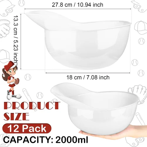 Miniatura 4 de Tanlade Casco de béisbol de plástico grande de 72 onzas, cuencos de béisbol, cuencos para aperitivos, helado, postre para trabajadores de Blanco